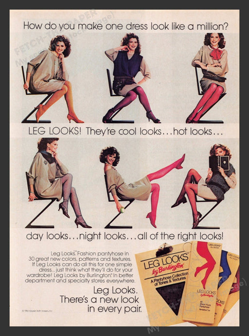 Burlington Leg Looks Hosiery Pantyhose 1980s Print Advertisement Ad 1983 Fetch the Paper!