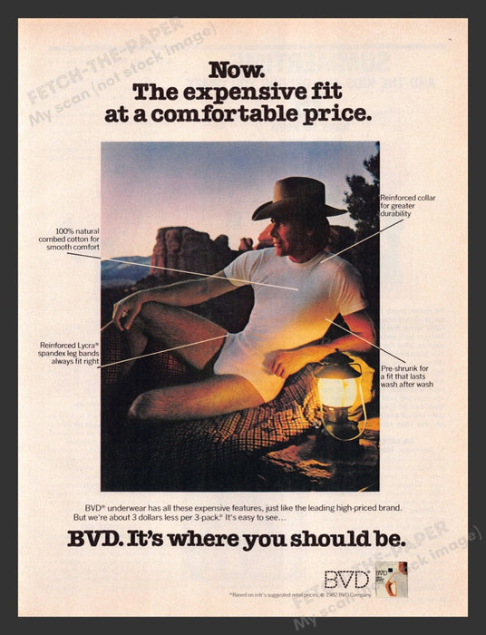 1982 BVD Men's Underwear Cowboy Print Advertisement Ad