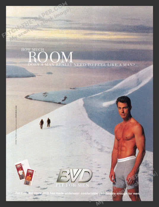 1998 Print Advertisement BVD Men's Underwear Winter Snow Ad.