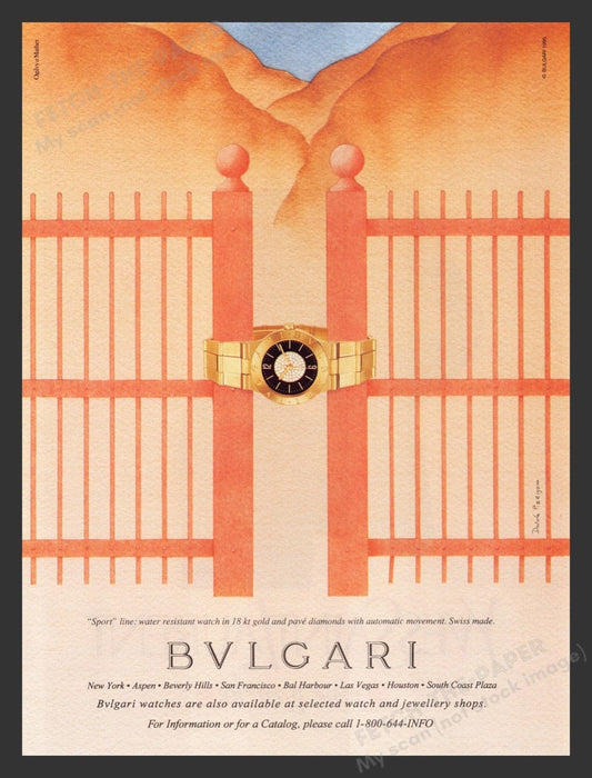 1996 BVLGARI "Sport" Watches David Pizzigoni Illustration Print Advertisement Ad