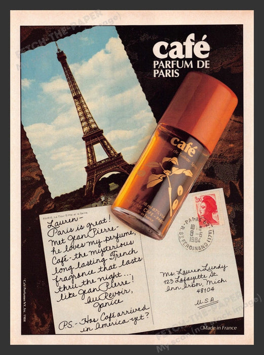 1984 Cafe Parfum de Paris Eiffel Tower France Paris Print Advertisement Ad