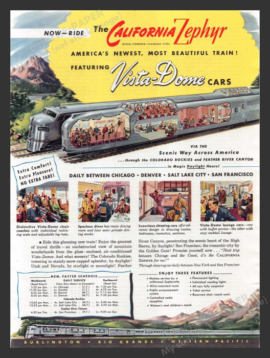1949 California Zephyr Vista-Dome Cars Color Print Advertisement Ad