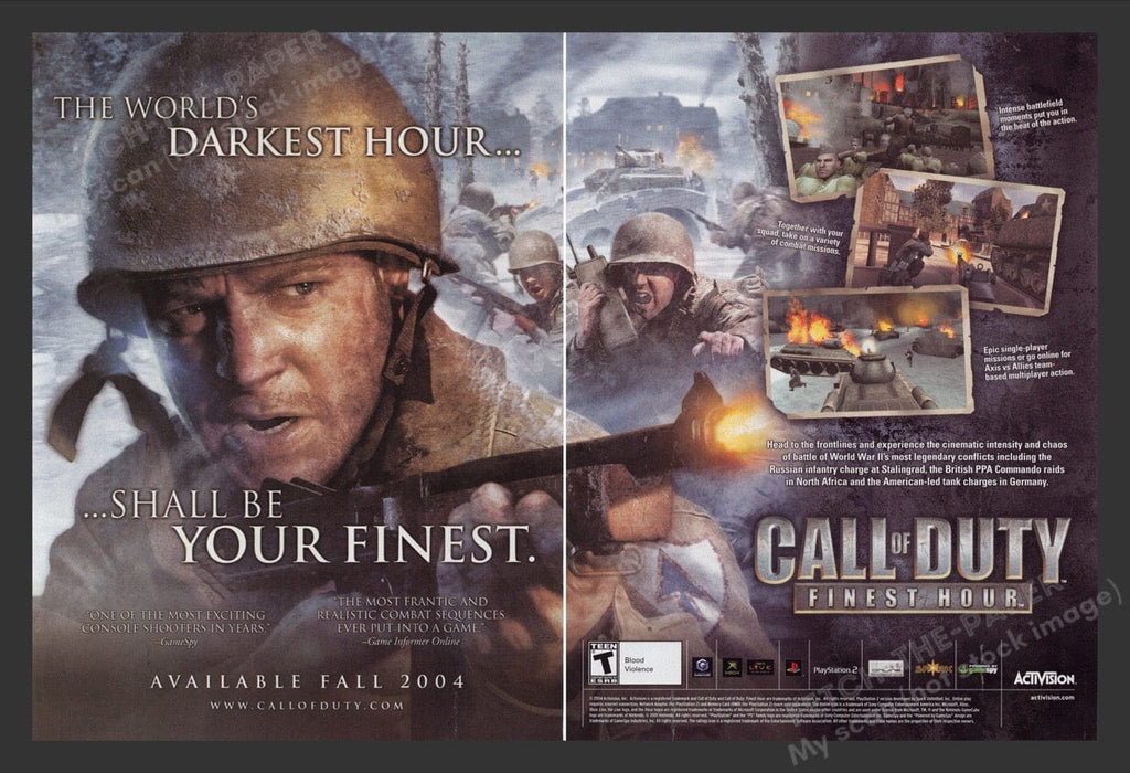 2004 Call of Duty: Finest Hour Video Game Print Advertisement (2 Pages)