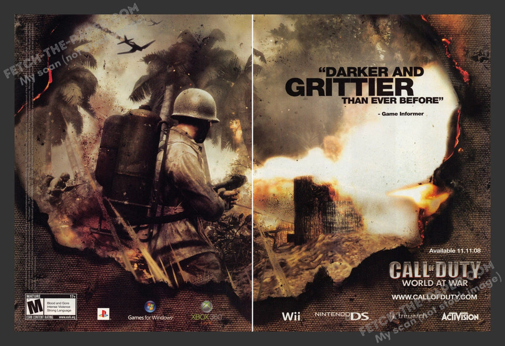 2008 Print Advertisement 2 Page Call of Duty: World at War Video Game Ad.