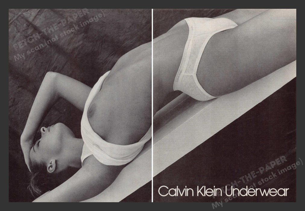 Calvin Klein 1980s Print Advertisement (2 pages) 1983 Underwear Naked Model Fetch the Paper!