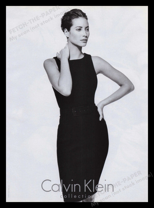Calvin Klein 1990s Print Advertisement 1995 Christy Turlington Black Dress Fetch the Paper!