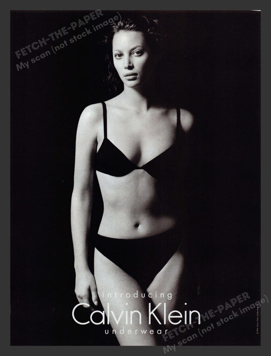Calvin Klein 1990s Print Advertisement Christy Turlington Underwear Bra Panties Fetch the Paper!