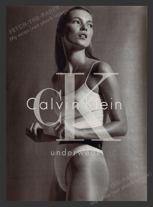 Calvin Klein 1990s Print Advertisement Kate Moss Bra Panties Fetch the Paper!