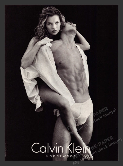 1995 Calvin Klein Underwear Model: Kate Moss Sexy Male Print Advertisement Ad