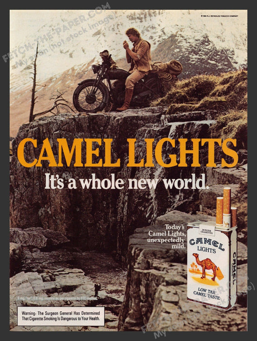 1984 Print Advertisement Camel Lights Cigarettes Vintage Motorcycle Ad.