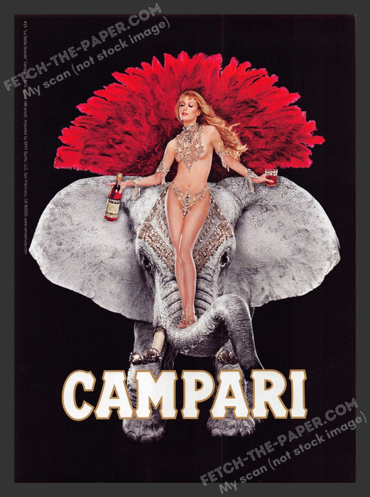 2005 Print Advertisement Campari Showgirl African Elephant Alcohol Animals Ad.