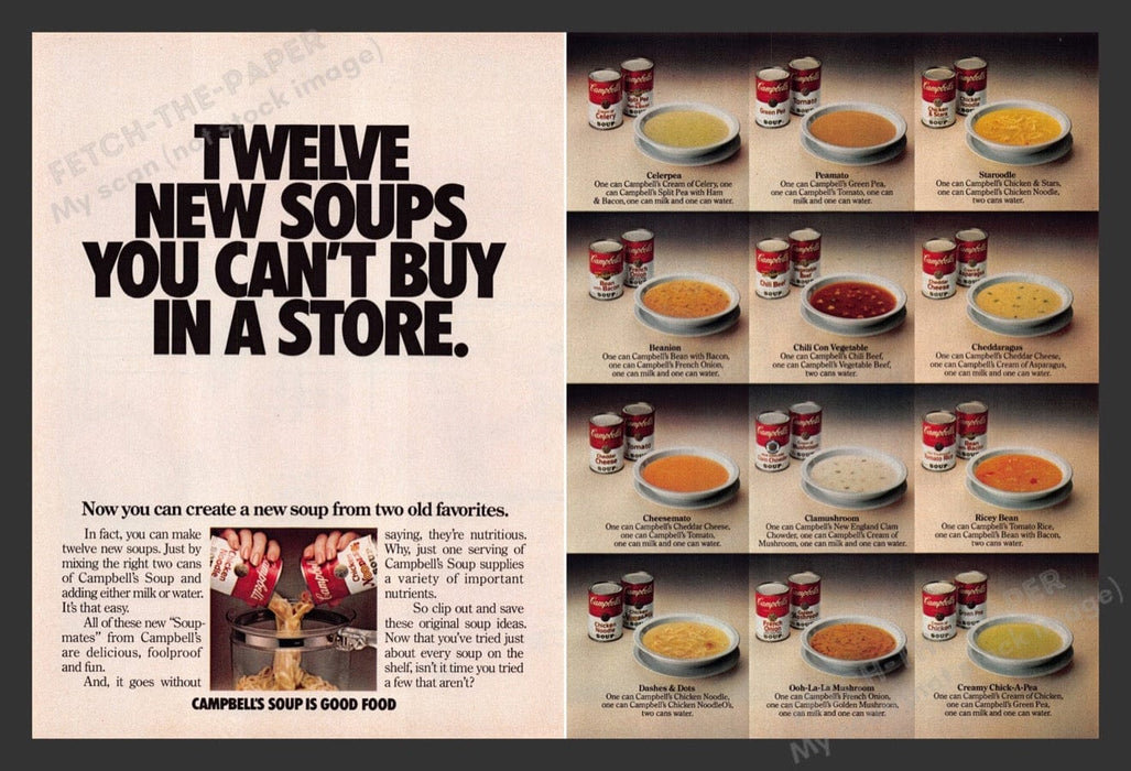 1983 Campbell's Soup Combine Two Cans New Flavors Print Advertisement (2 Pages)