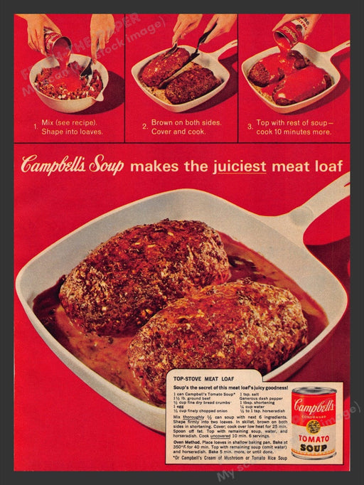 1963 Campbell's Tomato Soup Juciest Meat Loaf Print Advertisement Ad