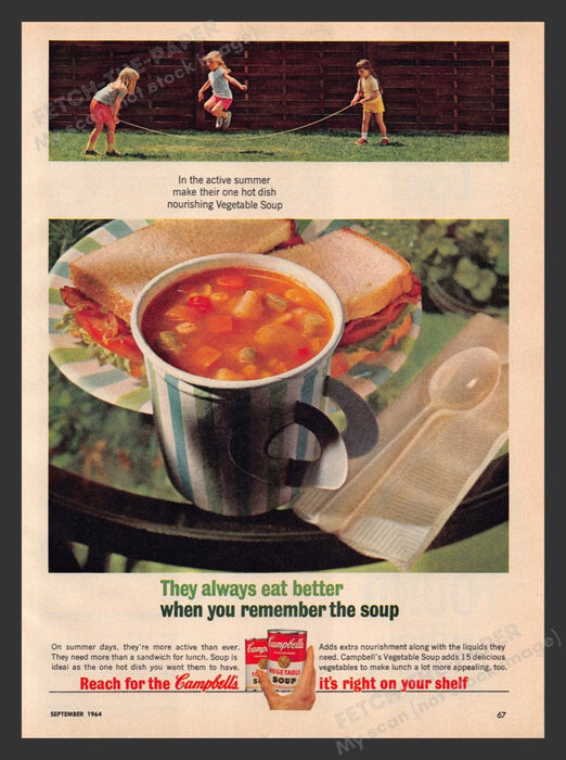 1964 Campbell's Vegetable Soup Girls Jump Roping Print Advertisement Ad