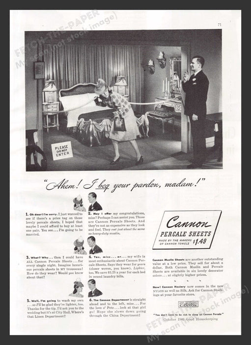 1940 Cannon Percale Sheets Bedroom Showroom Print Advertisement Ad