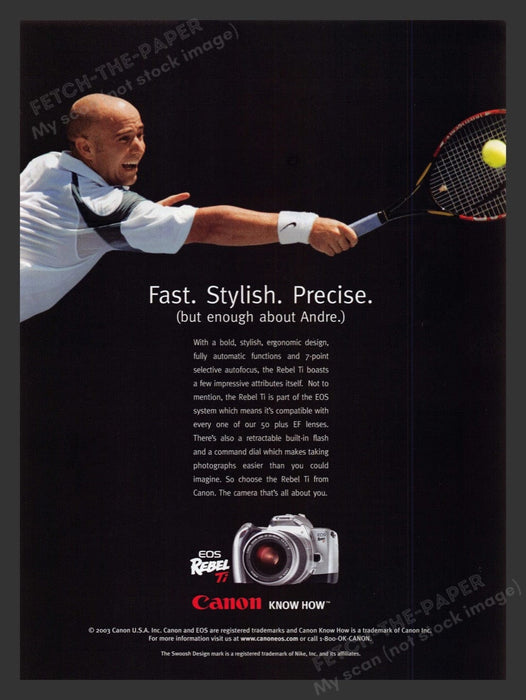 2003 Canon EOS Rebel Camera Andre Agassi Print Advertisement Ad