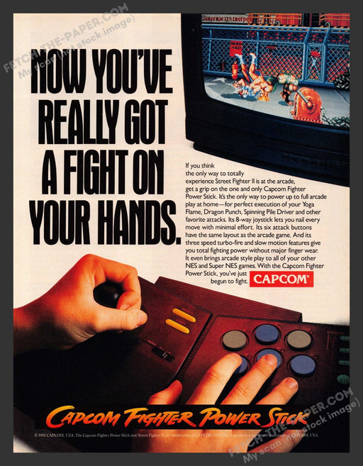 1993 Print Advertisement Capcom Fighter Power Stick Controller Video Game Ad.