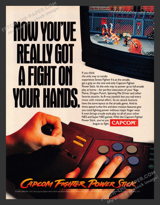 1993 Print Advertisement Capcom Fighter Power Stick Controller Video Game Ad.