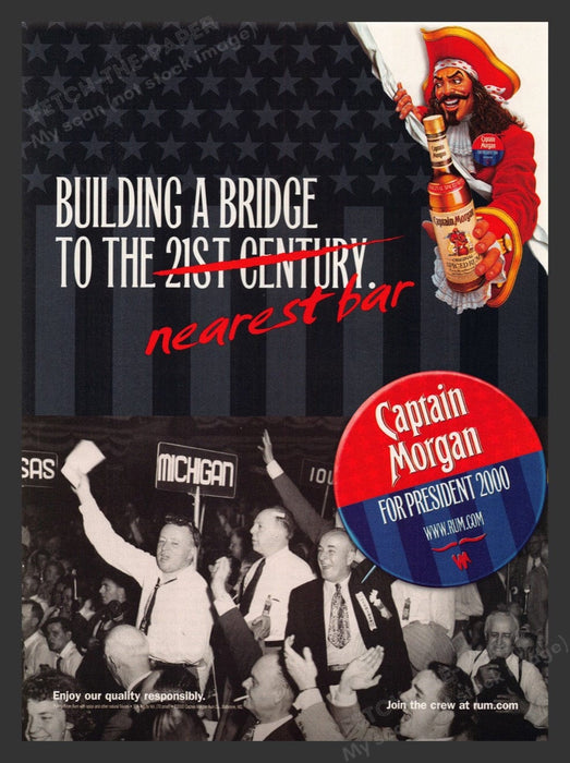 2000 Captain Morgan Spiced Rum For President Political Print Advertisement Ad