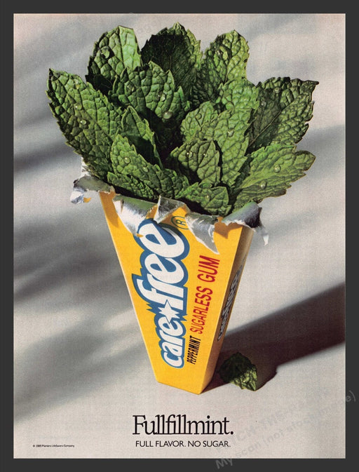 1989 Carefree Peppermint Sugarless Gum Print Advertisement Ad