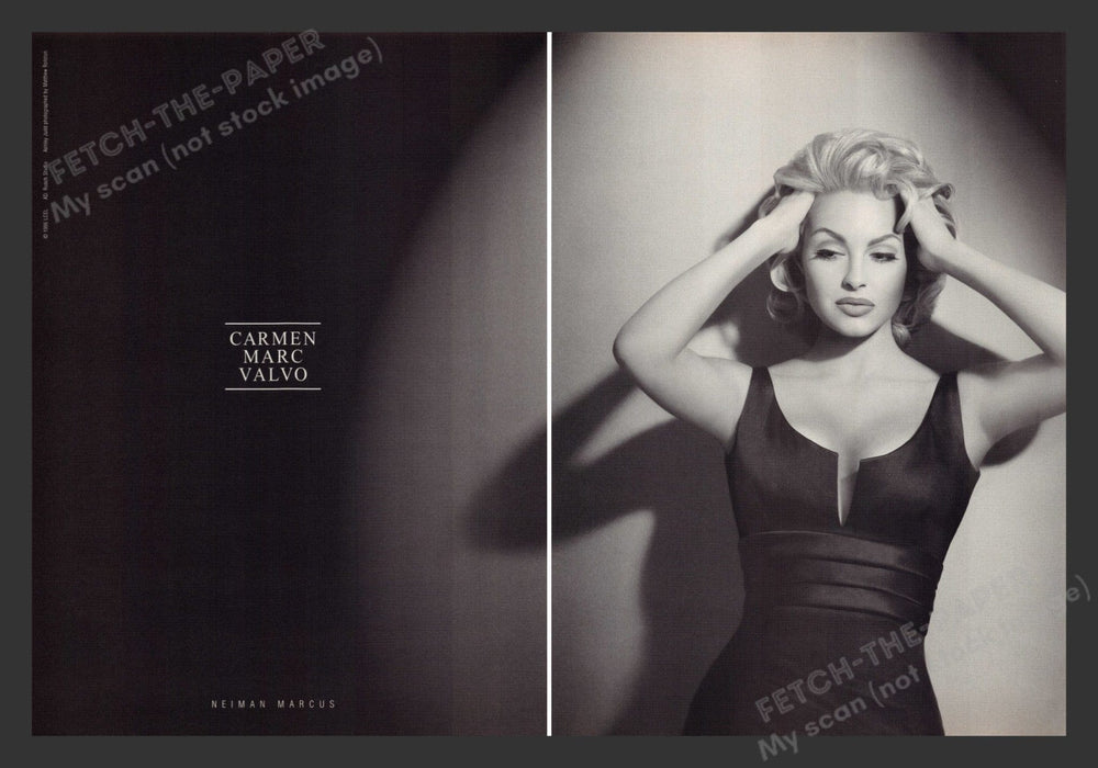 Carmen Marc Valvo Sexy Blonde Model 1990s Print Advertisement (2 pages) 1996 Fetch the Paper!
