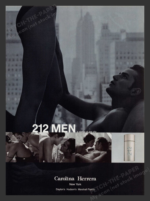 1999 Carolina Herrera 212 Men Cologne Sexy Couple Print Advertisement Ad