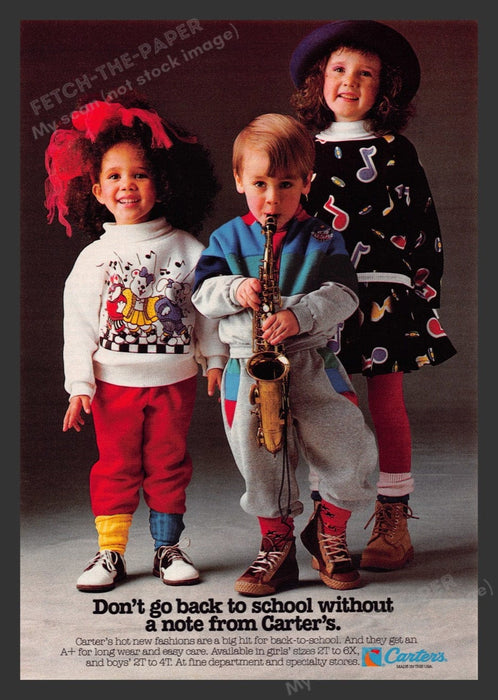1987 Carter's Back to School Clothes Fashion Print Advertisement Ad