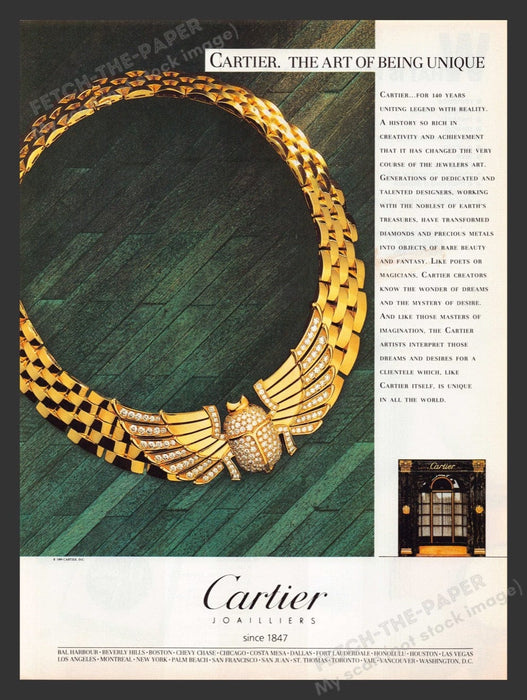 1989 Cartier Egyptian Revival Scarab Beetle Necklace Print Advertisement Ad