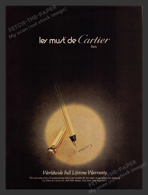 Cartier Gold Pen Warranty Promo 1980s Print Advertisement 1980 Fetch the Paper!