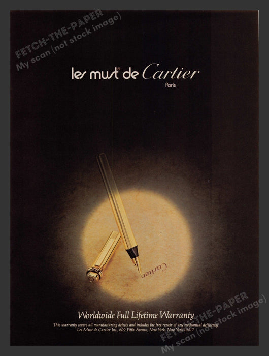 Cartier Gold Pen Warranty Promo 1980s Print Advertisement 1980 Fetch the Paper!
