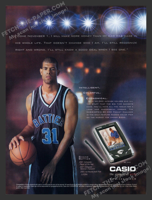 2001 Print Advertisement Casio BE-300 Shane Battier Athlete Ad.