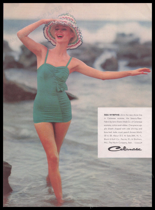 Celanese Fibers 1960s Print Advertisement Ad 1960 Sea Nymphs Swimwear Fetch the Paper!