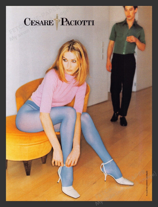 1996 Cesare Paciotti Shoes Heels Blue Hosiery Legs Print Advertisement Ad