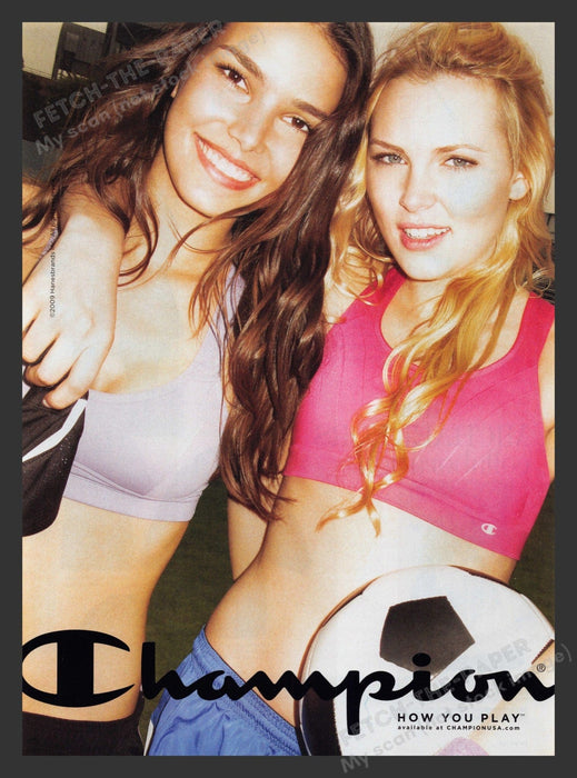 Champion 2000s Print Advertisement 2009 Soccer Girls Clothing Workout Fetch the Paper!