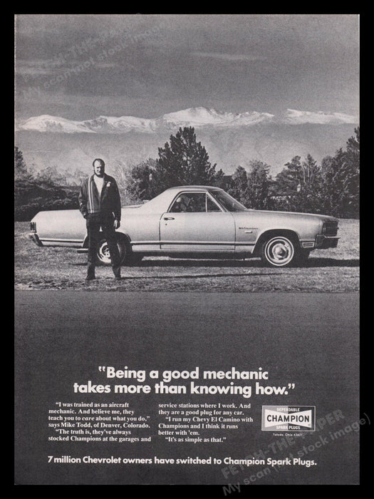 Champion Spark Plugs 1970s Print Advertisement Ad 1972 Chevy El Camino Fetch the Paper!