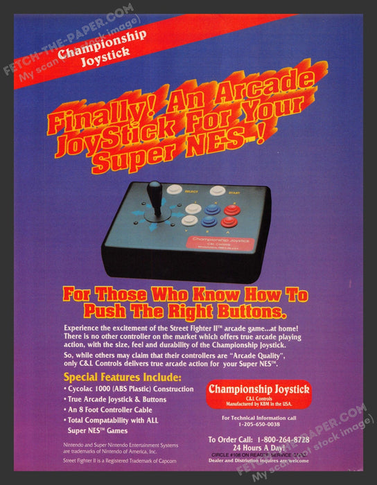 1993 Print Advertisement Championship Joystick Arcade Controller Video Game Ad.