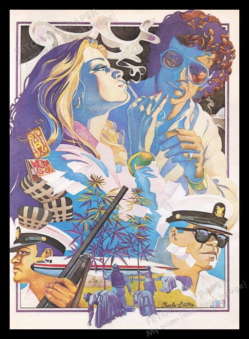 Charles Santore 1970s Illustration 1978 Marijuana Drug Cartel Smoking Couple Fetch the Paper!