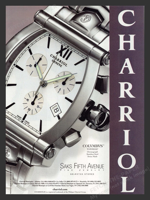 2000 Charriol Watch Geneve COLVMVS Tonneau Print Advertisement Ad