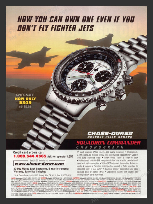 2001 Chase-Durer Watches Squadron Commander Chronograph Print Advertisement Ad.