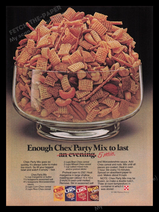 Chex Party Mix 1980s Print Advertisement Ad 1982 Recipe Cereal Fetch the Paper!