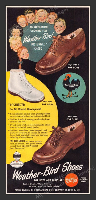 1948 Children's Weather-Bird Posturized Shoes Print Advertisement Ad