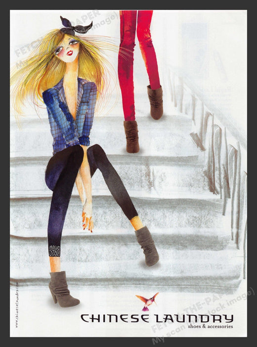 Chinese Laundry 2000s Print Advertisement 2009 Illustration Clothing Long Legs Fetch the Paper!