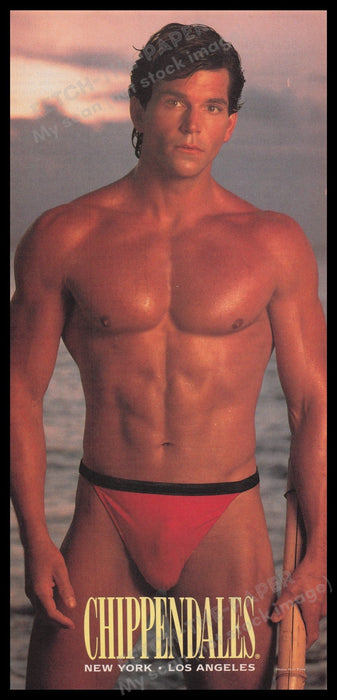 Chippendales 1990s Print Advertisement Ad 1991 Sexy Male Model Fetch the Paper!