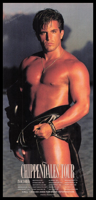 Chippendales Sexy Male Dancer 1990s Print Advertisement Ad 1990 Leather Fetch the Paper!