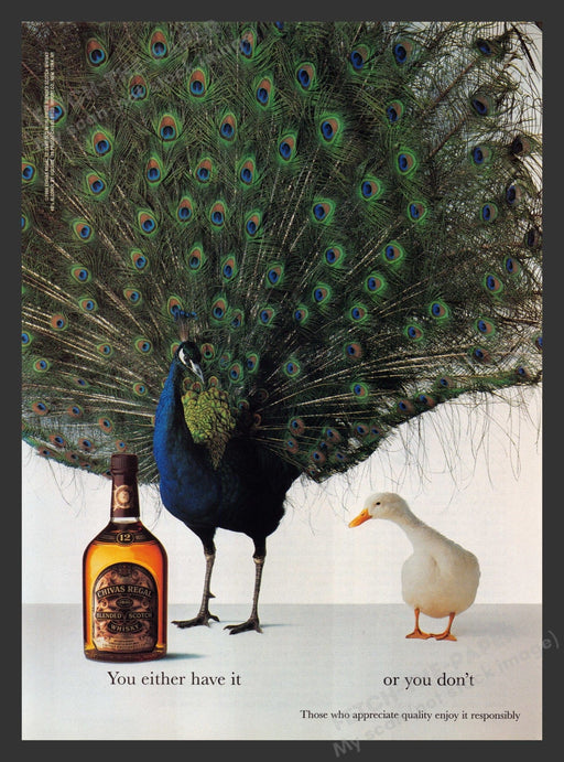 Chivas Regal 1990s Print Advertisement 1995 Peacock Duck Bird Fetch the Paper!