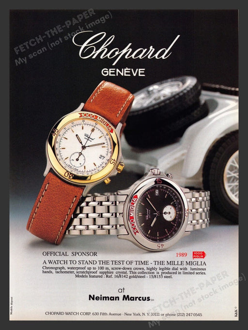 1989 Chopard Geneve Watch The Mille Miglia Chronograph Print Advertisement Ad