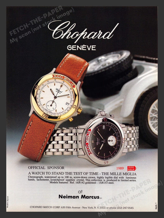 1989 Chopard Geneve Watch The Mille Miglia Chronograph Print Advertisement Ad