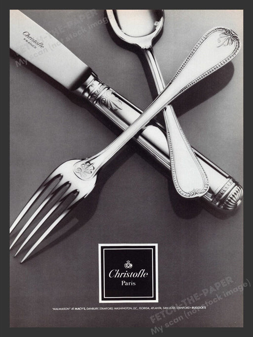 1990 Christofle Paris Flatware "Malmaison" Pattern Print Advertisement Ad