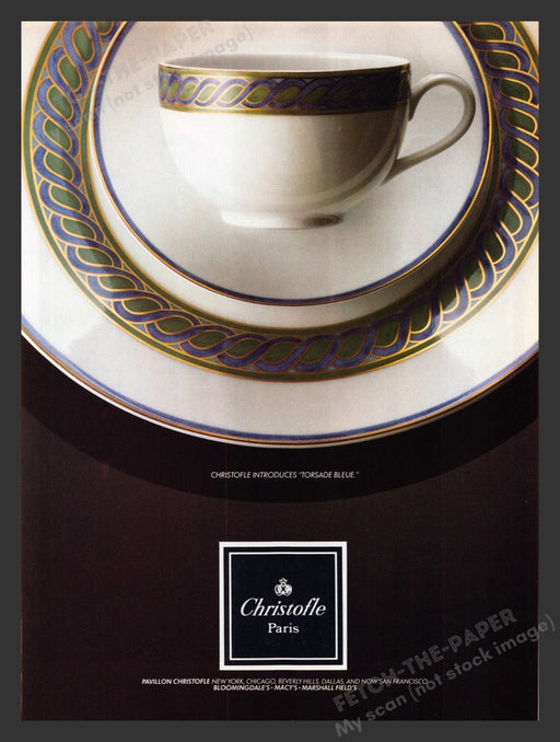 1990 Christofle Paris "Torsade Bleue" China Pattern Print Advertisement Ad
