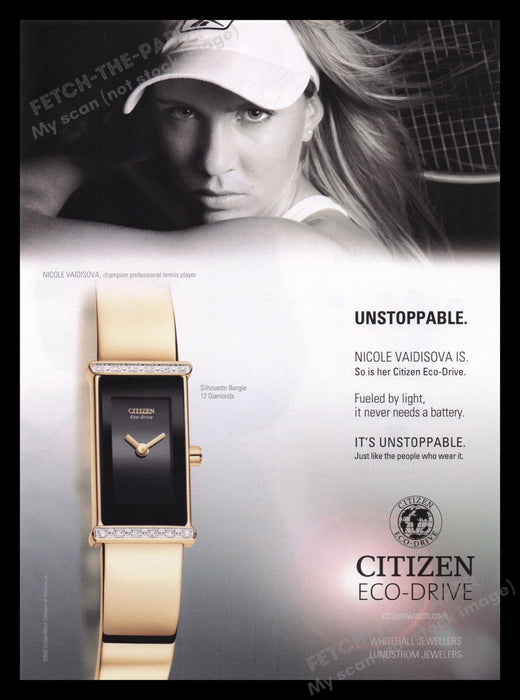 Citizen Watch 2000s Print Advertisement Ad 2007 Nicole Vaidisova Tennis Player Fetch the Paper!